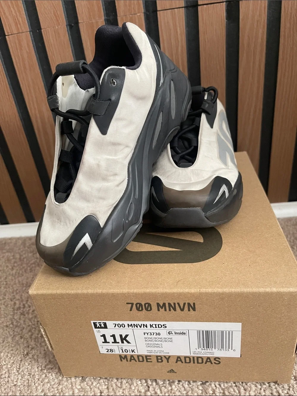 adidas 700 MNVN Kids Cream and Black Sneakers - Size 11K Analog Bone Yeezy